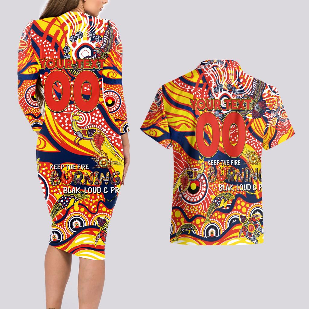 Custom NAIDOC Week 2024 Sunnies Couples Matching Long Sleeve Bodycon Dress and Hawaiian Shirt Aboriginal Animals Keep The Fire Burning