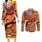 Custom NAIDOC Week 2024 Sunnies Couples Matching Long Sleeve Bodycon Dress and Long Sleeve Button Shirt Aboriginal Animals Keep The Fire Burning