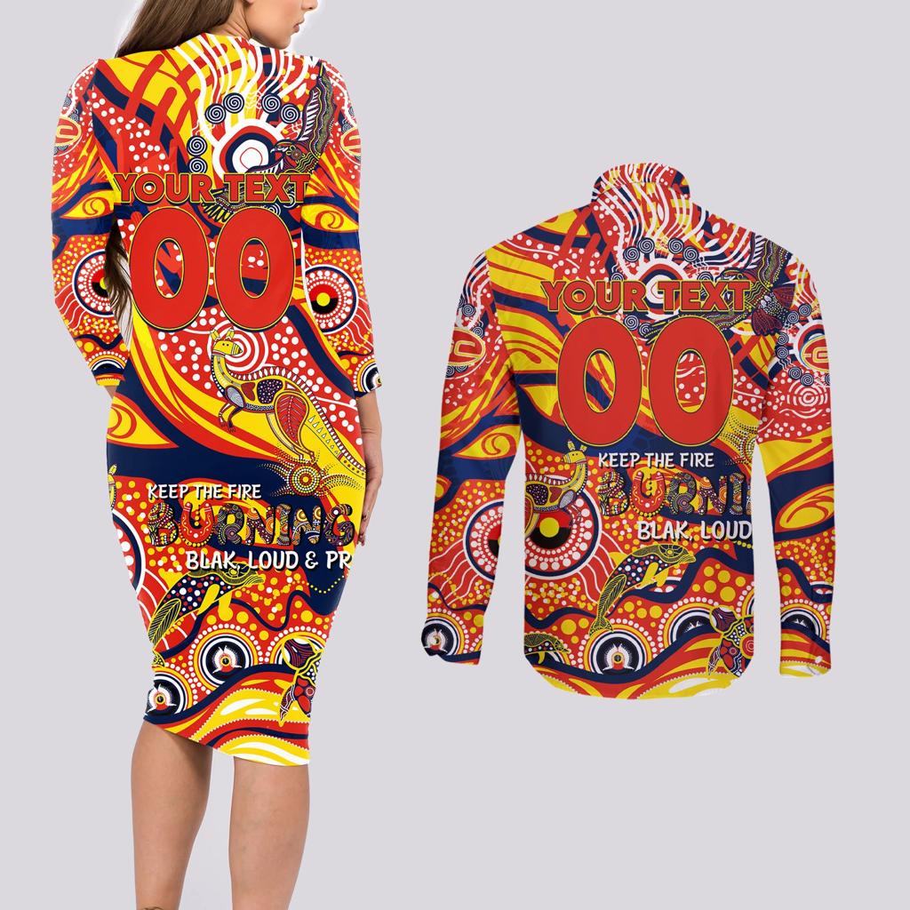 Custom NAIDOC Week 2024 Sunnies Couples Matching Long Sleeve Bodycon Dress and Long Sleeve Button Shirt Aboriginal Animals Keep The Fire Burning