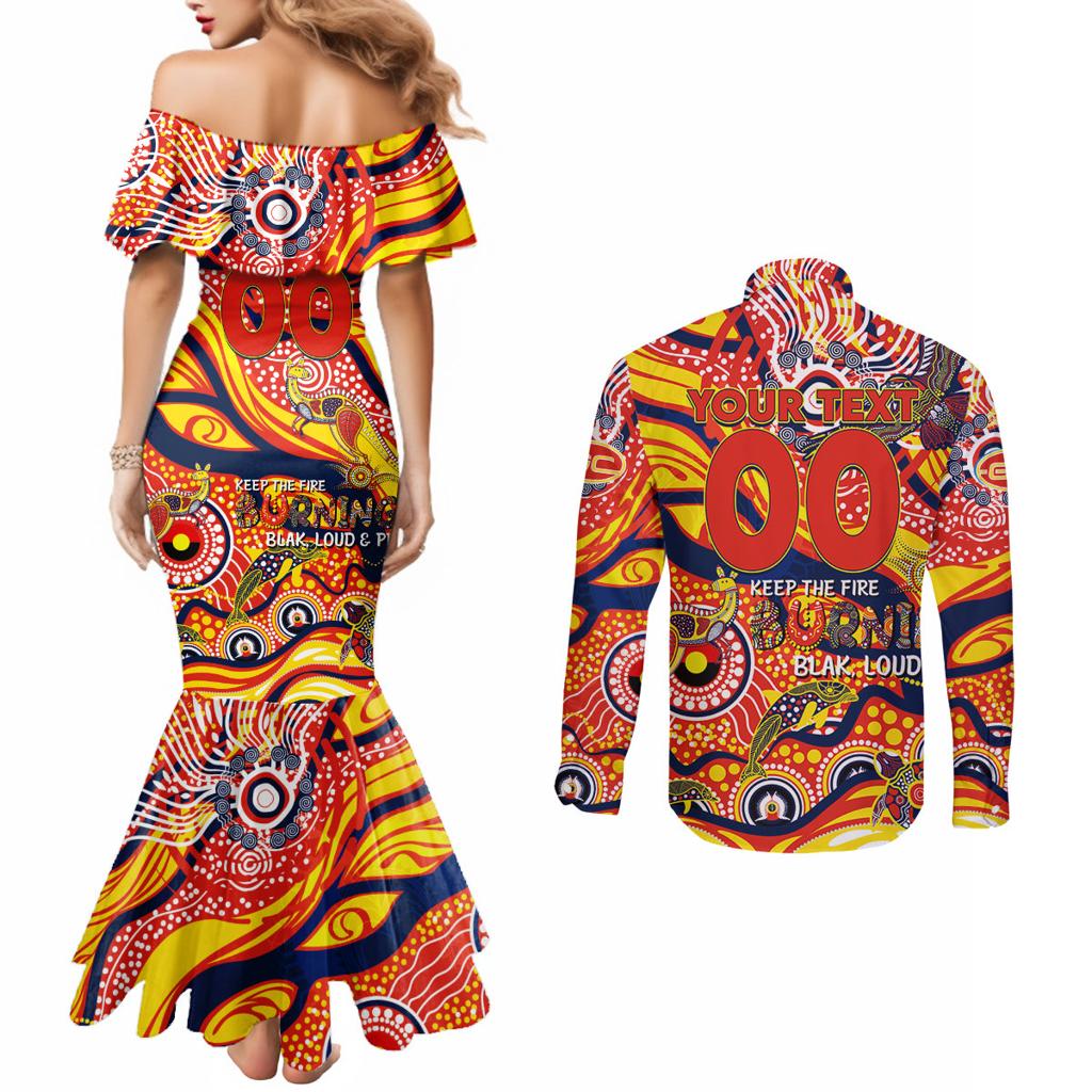 Custom NAIDOC Week 2024 Sunnies Couples Matching Mermaid Dress and Long Sleeve Button Shirt Aboriginal Animals Keep The Fire Burning
