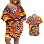 Custom NAIDOC Week 2024 Sunnies Couples Matching Off Shoulder Short Dress and Hawaiian Shirt Aboriginal Animals Keep The Fire Burning