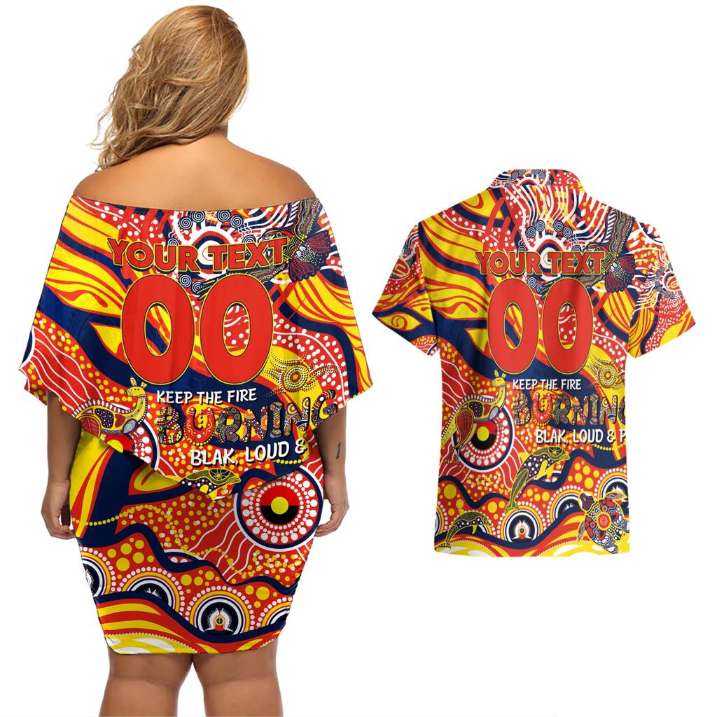 Custom NAIDOC Week 2024 Sunnies Couples Matching Off Shoulder Short Dress and Hawaiian Shirt Aboriginal Animals Keep The Fire Burning