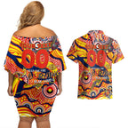 Custom NAIDOC Week 2024 Sunnies Couples Matching Off Shoulder Short Dress and Hawaiian Shirt Aboriginal Animals Keep The Fire Burning