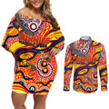 Custom NAIDOC Week 2024 Sunnies Couples Matching Off Shoulder Short Dress and Long Sleeve Button Shirt Aboriginal Animals Keep The Fire Burning