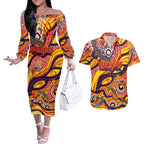 Custom NAIDOC Week 2024 Sunnies Couples Matching Off The Shoulder Long Sleeve Dress and Hawaiian Shirt Aboriginal Animals Keep The Fire Burning