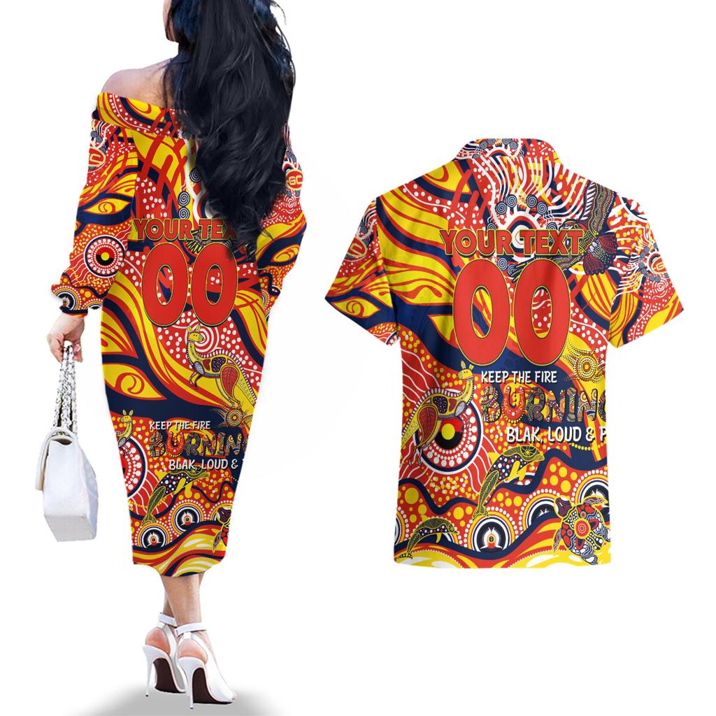Custom NAIDOC Week 2024 Sunnies Couples Matching Off The Shoulder Long Sleeve Dress and Hawaiian Shirt Aboriginal Animals Keep The Fire Burning