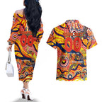 Custom NAIDOC Week 2024 Sunnies Couples Matching Off The Shoulder Long Sleeve Dress and Hawaiian Shirt Aboriginal Animals Keep The Fire Burning