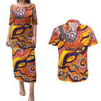 Custom NAIDOC Week 2024 Sunnies Couples Matching Puletasi and Hawaiian Shirt Aboriginal Animals Keep The Fire Burning