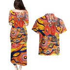 Custom NAIDOC Week 2024 Sunnies Couples Matching Puletasi and Hawaiian Shirt Aboriginal Animals Keep The Fire Burning
