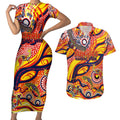 Custom NAIDOC Week 2024 Sunnies Couples Matching Short Sleeve Bodycon Dress and Hawaiian Shirt Aboriginal Animals Keep The Fire Burning