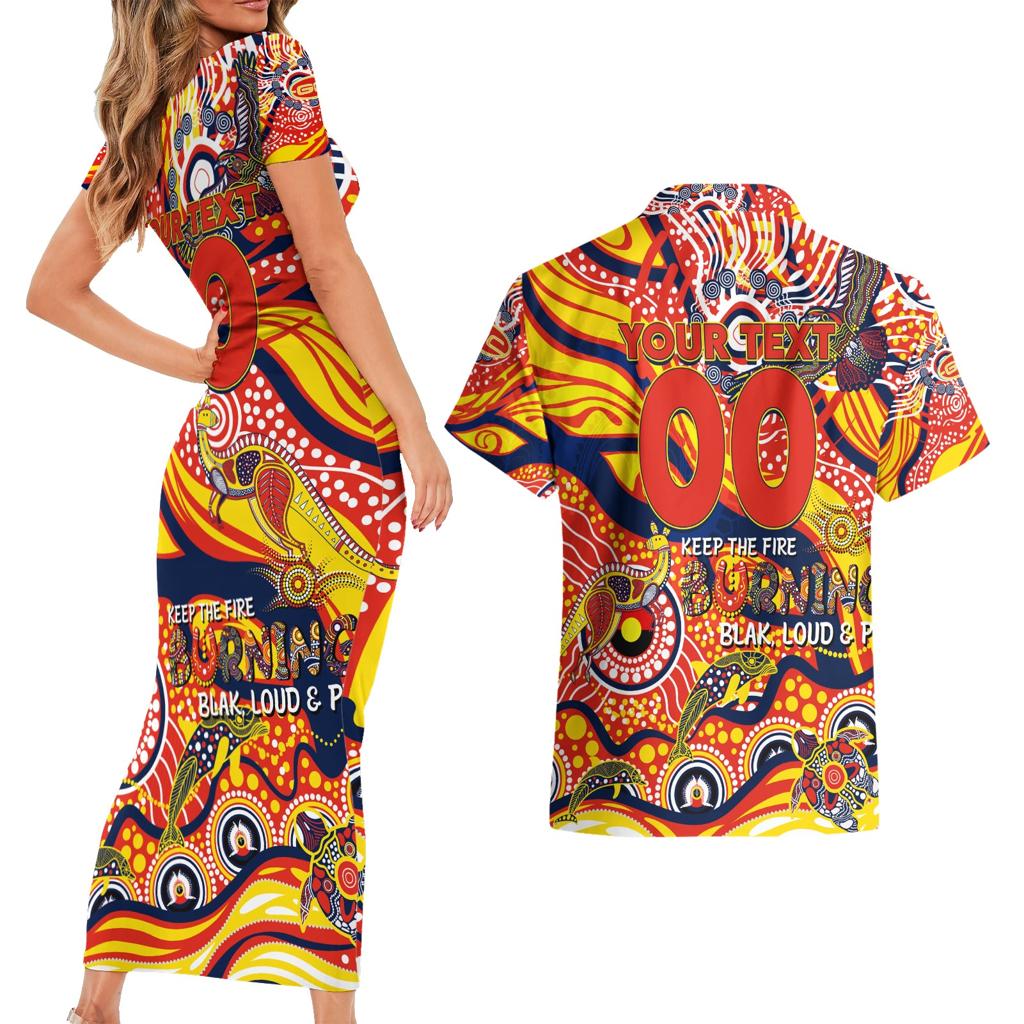 Custom NAIDOC Week 2024 Sunnies Couples Matching Short Sleeve Bodycon Dress and Hawaiian Shirt Aboriginal Animals Keep The Fire Burning