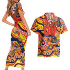 Custom NAIDOC Week 2024 Sunnies Couples Matching Short Sleeve Bodycon Dress and Hawaiian Shirt Aboriginal Animals Keep The Fire Burning