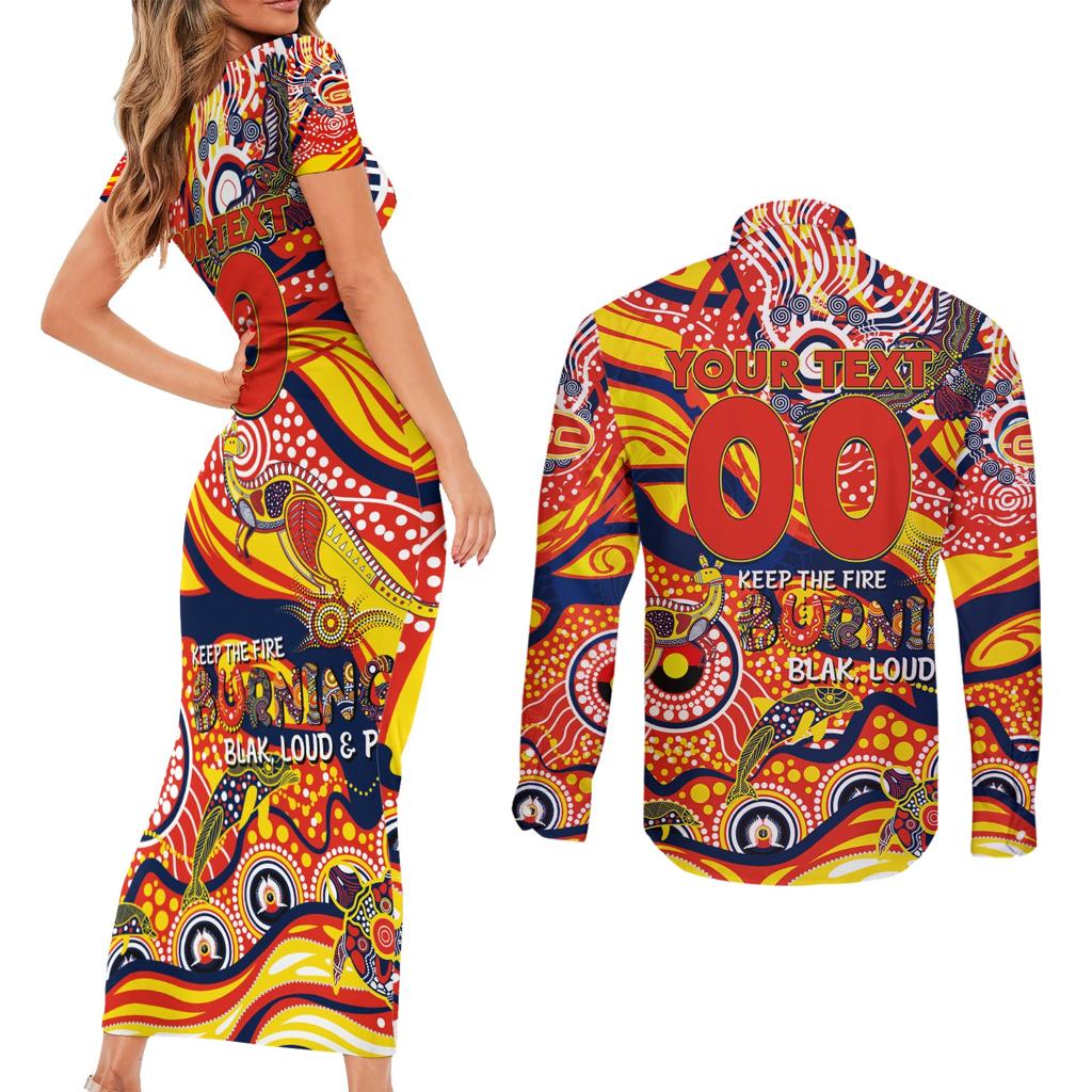 Custom NAIDOC Week 2024 Sunnies Couples Matching Short Sleeve Bodycon Dress and Long Sleeve Button Shirt Aboriginal Animals Keep The Fire Burning