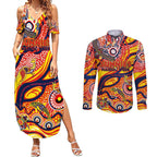 Custom NAIDOC Week 2024 Sunnies Couples Matching Summer Maxi Dress and Long Sleeve Button Shirt Aboriginal Animals Keep The Fire Burning
