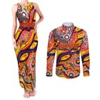 Custom NAIDOC Week 2024 Sunnies Couples Matching Tank Maxi Dress and Long Sleeve Button Shirt Aboriginal Animals Keep The Fire Burning