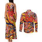 Custom NAIDOC Week 2024 Sunnies Couples Matching Tank Maxi Dress and Long Sleeve Button Shirt Aboriginal Animals Keep The Fire Burning