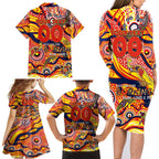Custom NAIDOC Week 2024 Sunnies Family Matching Long Sleeve Bodycon Dress and Hawaiian Shirt Aboriginal Animals Keep The Fire Burning