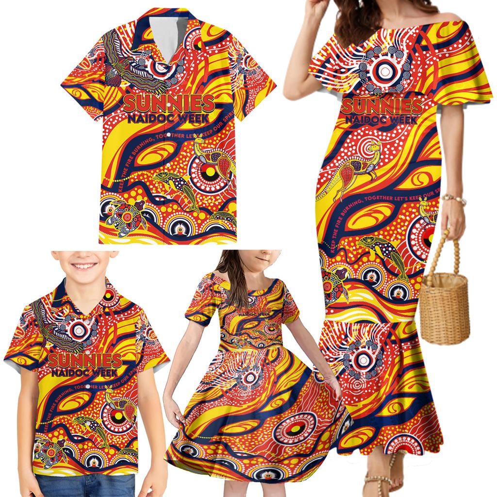 Custom NAIDOC Week 2024 Sunnies Family Matching Mermaid Dress and Hawaiian Shirt Aboriginal Animals Keep The Fire Burning