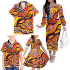Custom NAIDOC Week 2024 Sunnies Family Matching Off The Shoulder Long Sleeve Dress and Hawaiian Shirt Aboriginal Animals Keep The Fire Burning