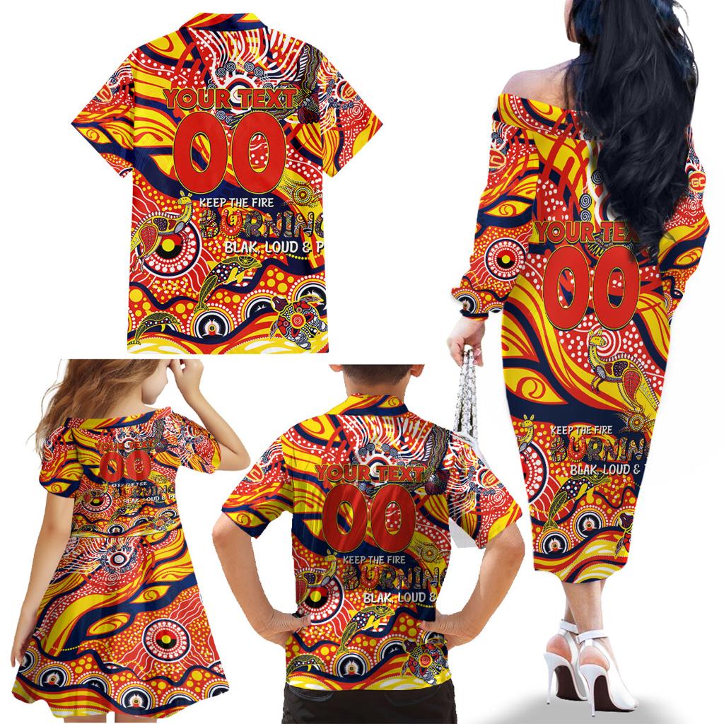 Custom NAIDOC Week 2024 Sunnies Family Matching Off The Shoulder Long Sleeve Dress and Hawaiian Shirt Aboriginal Animals Keep The Fire Burning
