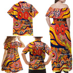 Custom NAIDOC Week 2024 Sunnies Family Matching Off Shoulder Maxi Dress and Hawaiian Shirt Aboriginal Animals Keep The Fire Burning