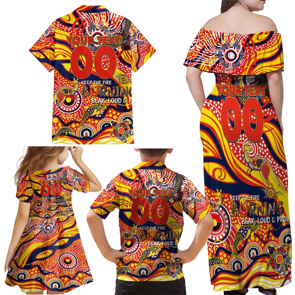 Custom NAIDOC Week 2024 Sunnies Family Matching Off Shoulder Maxi Dress and Hawaiian Shirt Aboriginal Animals Keep The Fire Burning