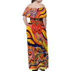 Custom NAIDOC Week 2024 Sunnies Family Matching Off Shoulder Maxi Dress and Hawaiian Shirt Aboriginal Animals Keep The Fire Burning