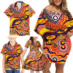 Custom NAIDOC Week 2024 Sunnies Family Matching Off Shoulder Short Dress and Hawaiian Shirt Aboriginal Animals Keep The Fire Burning