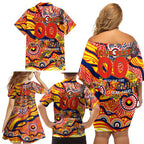 Custom NAIDOC Week 2024 Sunnies Family Matching Off Shoulder Short Dress and Hawaiian Shirt Aboriginal Animals Keep The Fire Burning