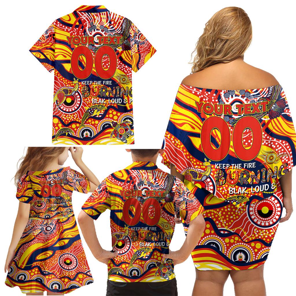 Custom NAIDOC Week 2024 Sunnies Family Matching Off Shoulder Short Dress and Hawaiian Shirt Aboriginal Animals Keep The Fire Burning