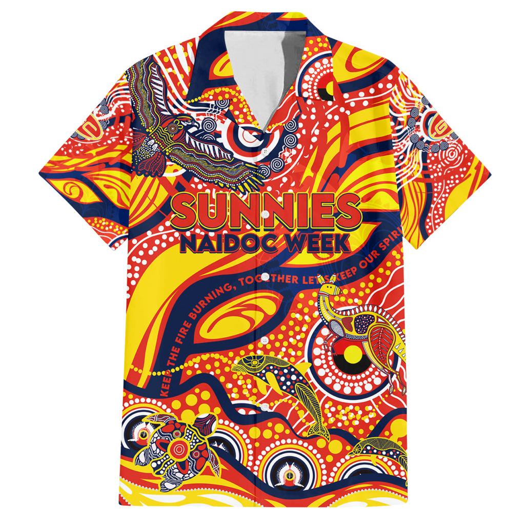 Custom NAIDOC Week 2024 Sunnies Family Matching Off Shoulder Short Dress and Hawaiian Shirt Aboriginal Animals Keep The Fire Burning