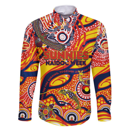 Custom NAIDOC Week 2024 Sunnies Family Matching Off Shoulder Short Dress and Hawaiian Shirt Aboriginal Animals Keep The Fire Burning