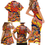 Custom NAIDOC Week 2024 Sunnies Family Matching Short Sleeve Bodycon Dress and Hawaiian Shirt Aboriginal Animals Keep The Fire Burning