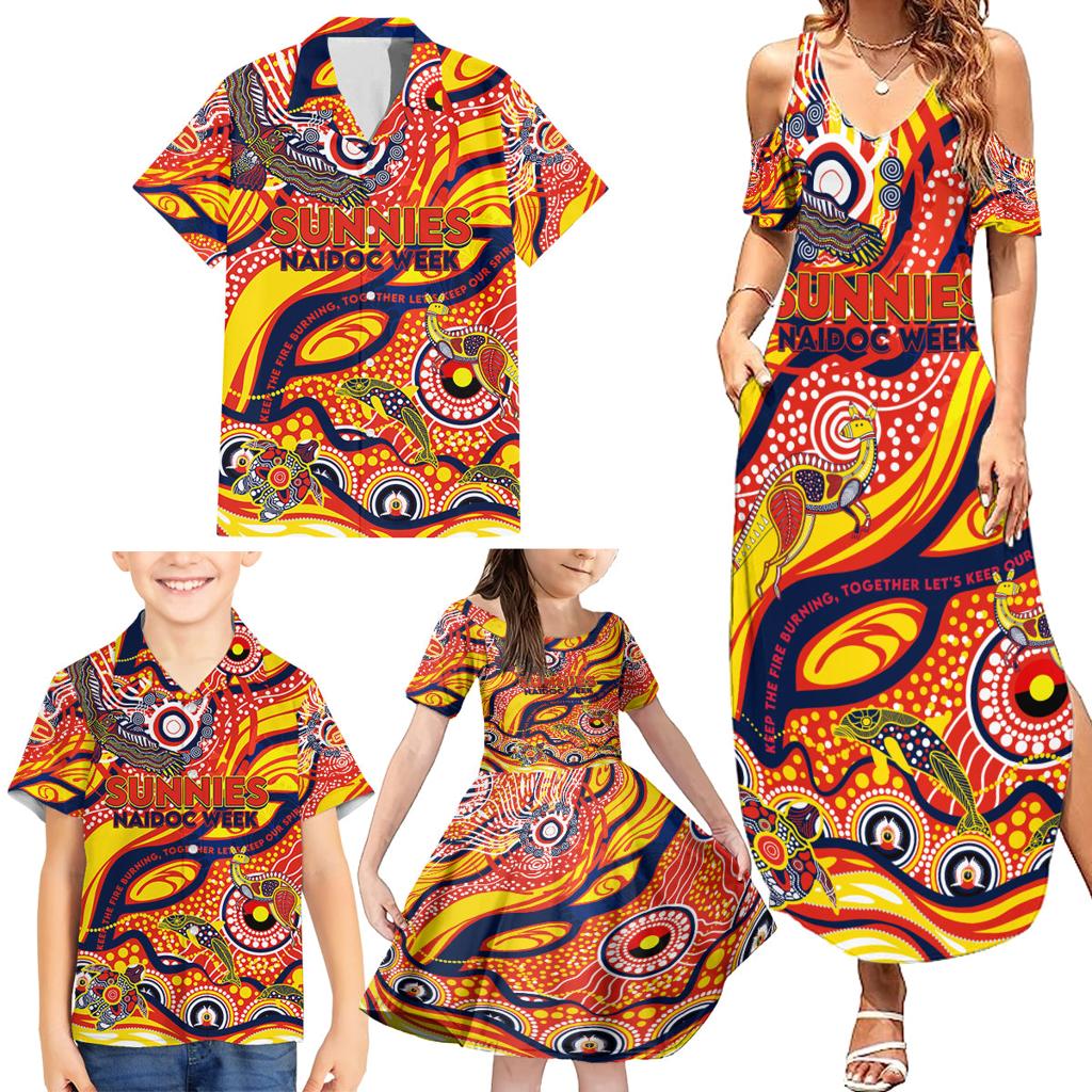 Custom NAIDOC Week 2024 Sunnies Family Matching Summer Maxi Dress and Hawaiian Shirt Aboriginal Animals Keep The Fire Burning