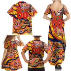 Custom NAIDOC Week 2024 Sunnies Family Matching Summer Maxi Dress and Hawaiian Shirt Aboriginal Animals Keep The Fire Burning