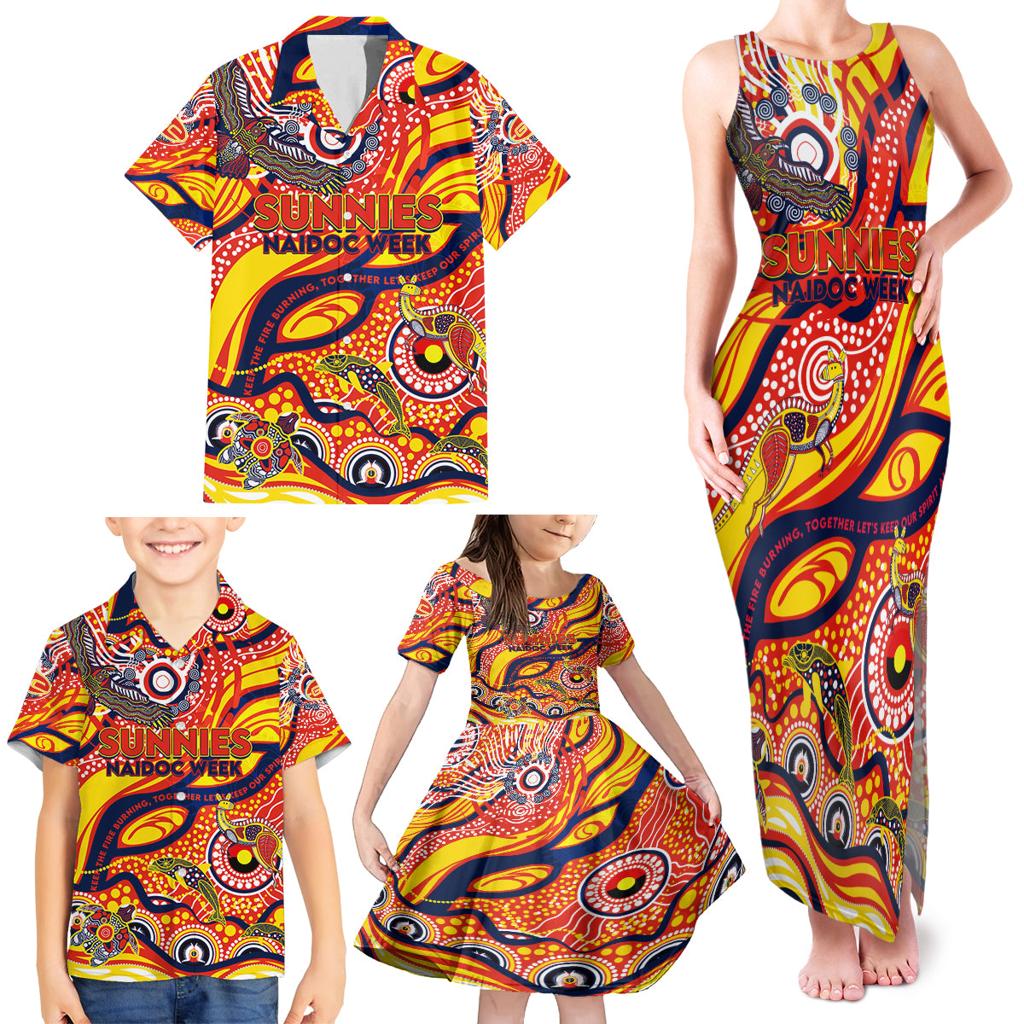Custom NAIDOC Week 2024 Sunnies Family Matching Tank Maxi Dress and Hawaiian Shirt Aboriginal Animals Keep The Fire Burning