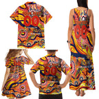 Custom NAIDOC Week 2024 Sunnies Family Matching Tank Maxi Dress and Hawaiian Shirt Aboriginal Animals Keep The Fire Burning