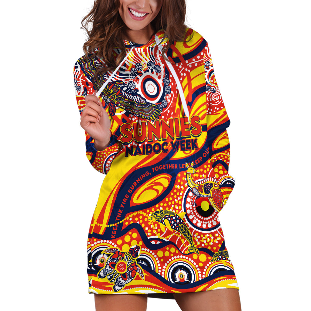 Custom NAIDOC Week 2024 Sunnies Hoodie Dress Aboriginal Animals Keep The Fire Burning