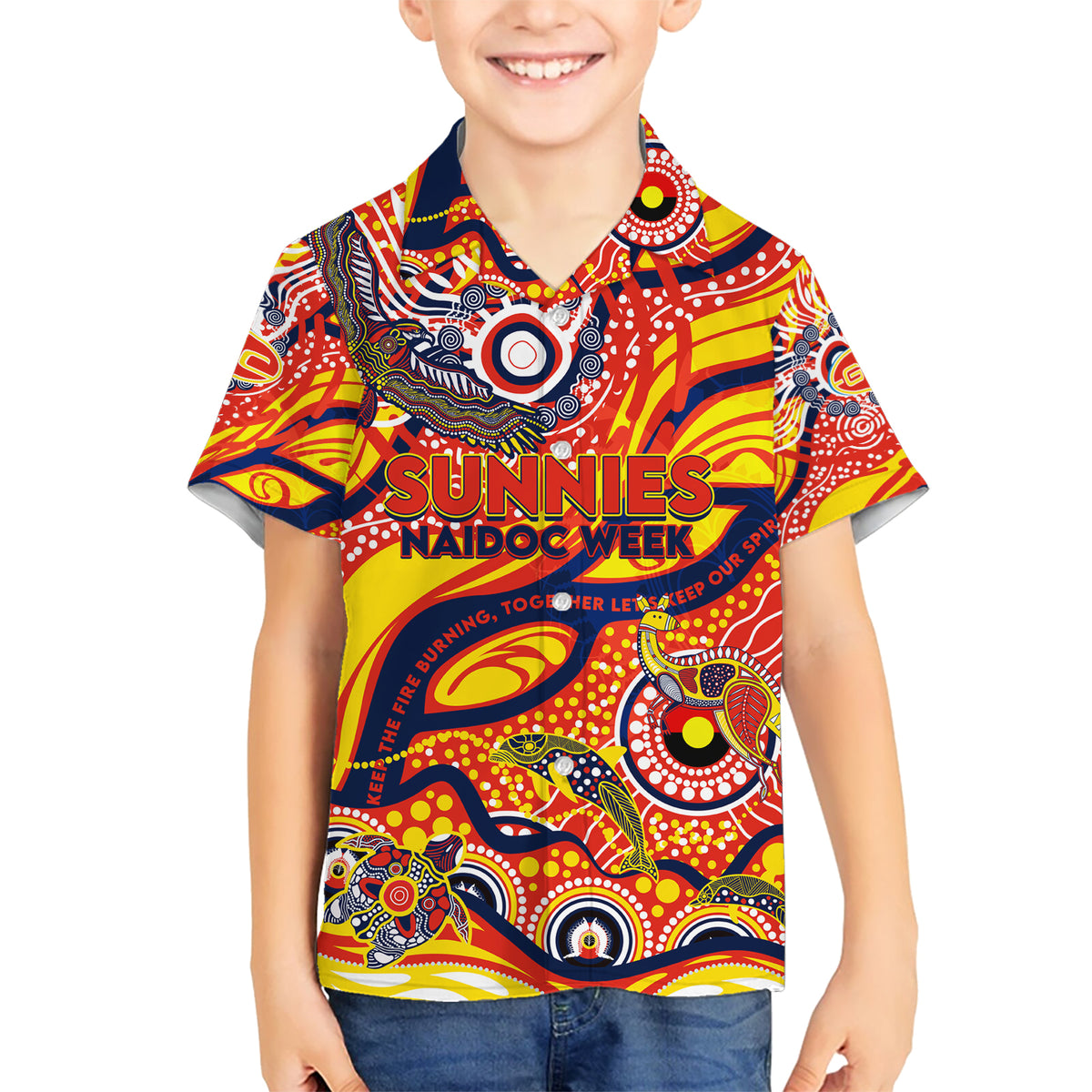 Custom NAIDOC Week 2024 Sunnies Kid Hawaiian Shirt Aboriginal Animals Keep The Fire Burning