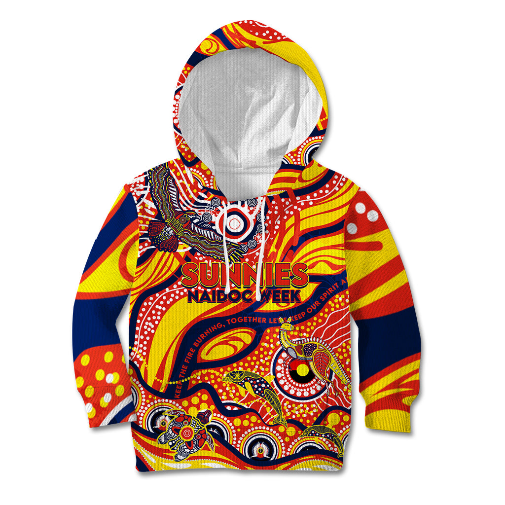 Custom NAIDOC Week 2024 Sunnies Kid Hoodie Aboriginal Animals Keep The Fire Burning