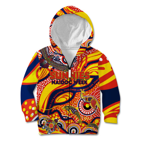 Custom NAIDOC Week 2024 Sunnies Kid Hoodie Aboriginal Animals Keep The Fire Burning