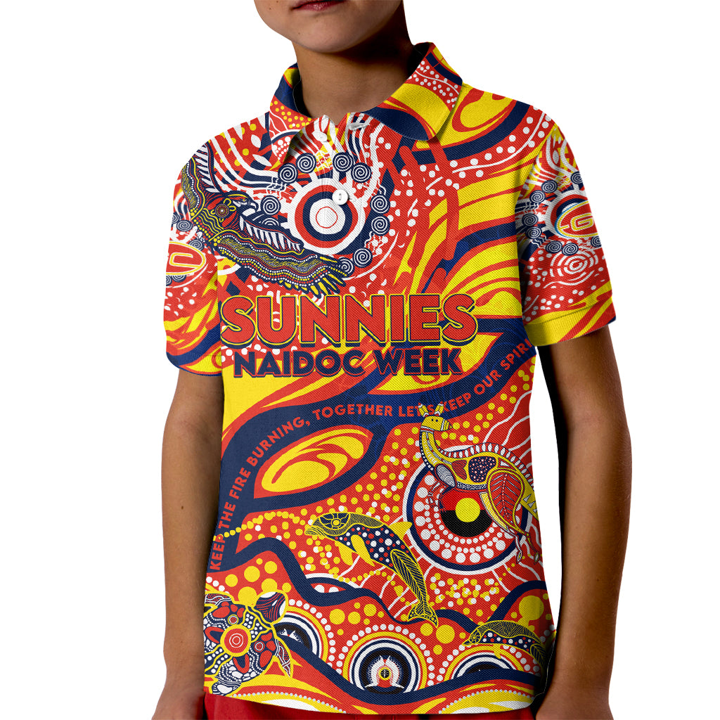 Custom NAIDOC Week 2024 Sunnies Kid Polo Shirt Aboriginal Animals Keep The Fire Burning