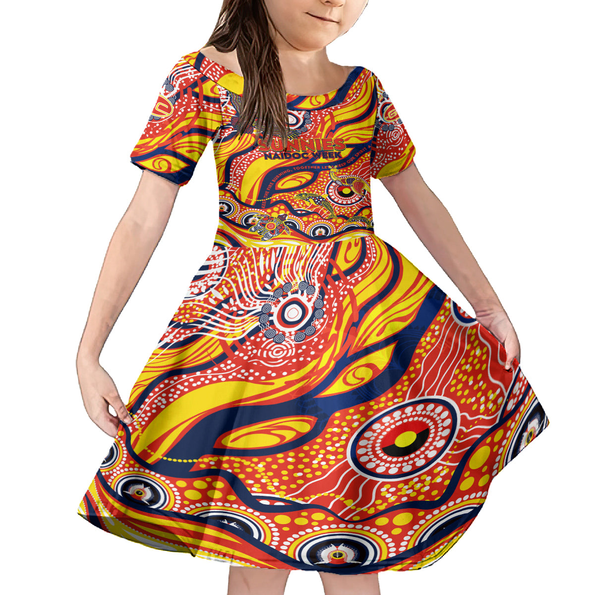 Custom NAIDOC Week 2024 Sunnies Kid Short Sleeve Dress Aboriginal Animals Keep The Fire Burning