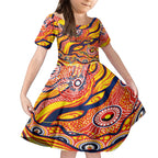 Custom NAIDOC Week 2024 Sunnies Kid Short Sleeve Dress Aboriginal Animals Keep The Fire Burning