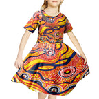 Custom NAIDOC Week 2024 Sunnies Kid Short Sleeve Dress Aboriginal Animals Keep The Fire Burning