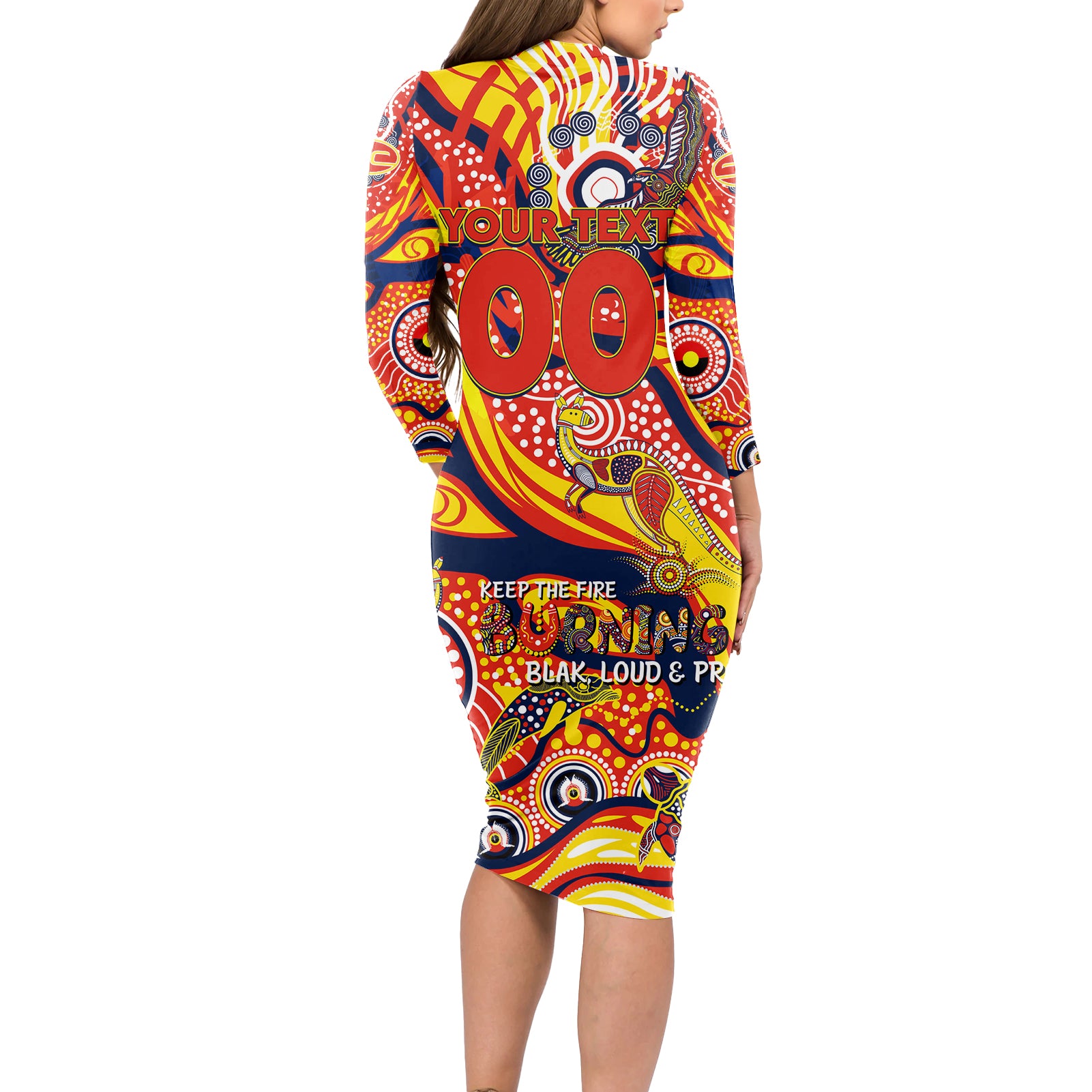Custom NAIDOC Week 2024 Sunnies Long Sleeve Bodycon Dress Aboriginal Animals Keep The Fire Burning