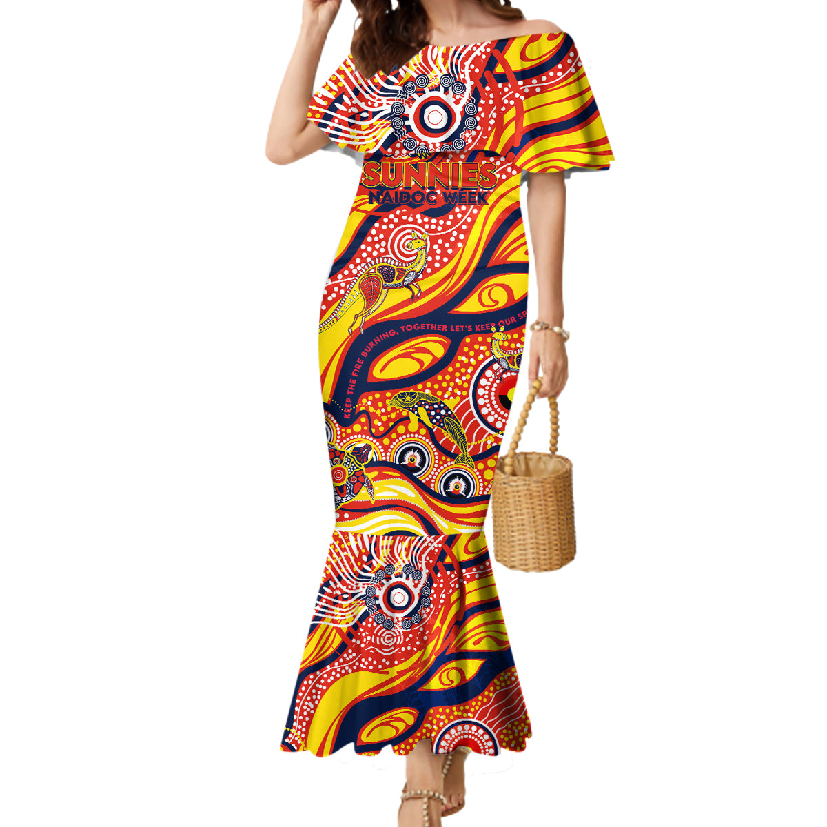 Custom NAIDOC Week 2024 Sunnies Mermaid Dress Aboriginal Animals Keep The Fire Burning
