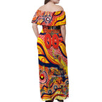 Custom NAIDOC Week 2024 Sunnies Off Shoulder Maxi Dress Aboriginal Animals Keep The Fire Burning