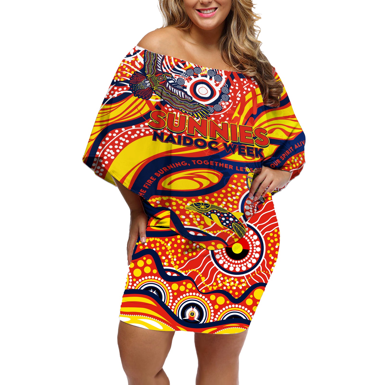 Custom NAIDOC Week 2024 Sunnies Off Shoulder Short Dress Aboriginal Animals Keep The Fire Burning