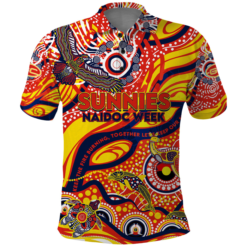 Custom NAIDOC Week 2024 Sunnies Polo Shirt Aboriginal Animals Keep The Fire Burning